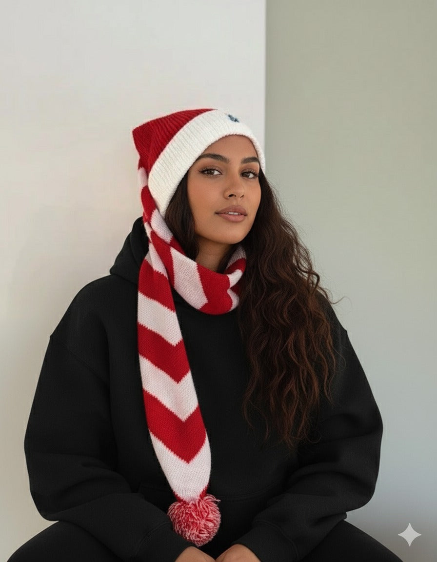 Stylish Red and White Arrow Knit Set – Cozy Winter Essential
