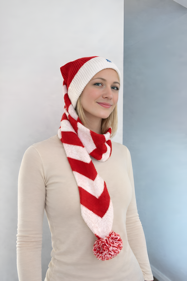 Stylish Red and White Arrow Knit Set – Cozy Winter Essential
