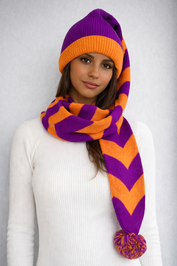 Stylish Gold and Purple Arrow Knit Set – Cozy Winter Essential