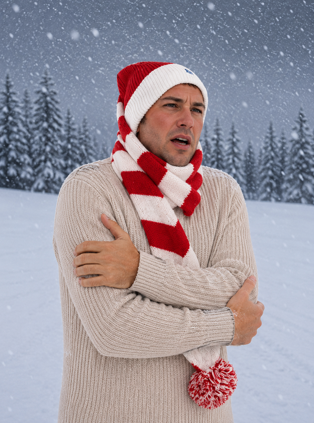 Stylish Red and White Arrow Knit Set – Sport & Winter Essential