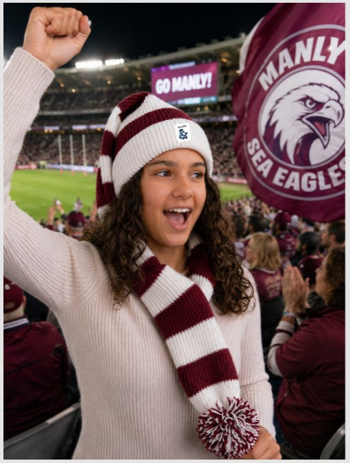 Cozy Maroon and White Striped Bandit – Winter Ready