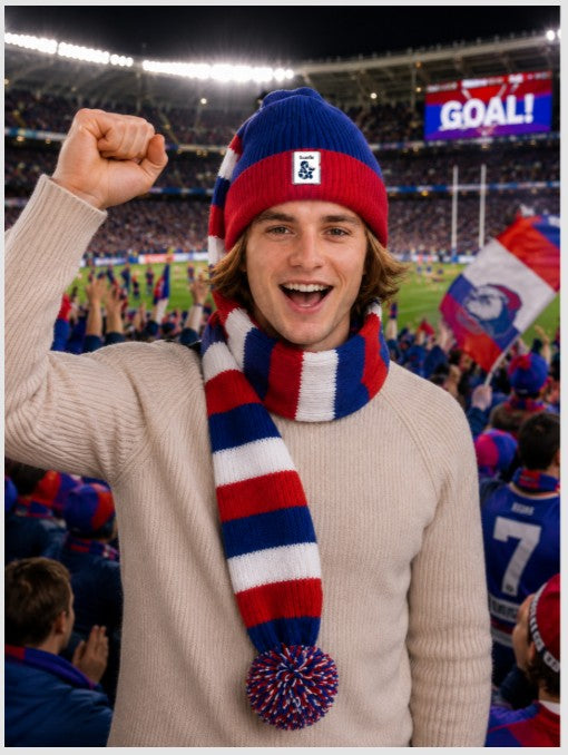 Cozy Blue, Red and White Striped Bandit – Game and Winter Ready