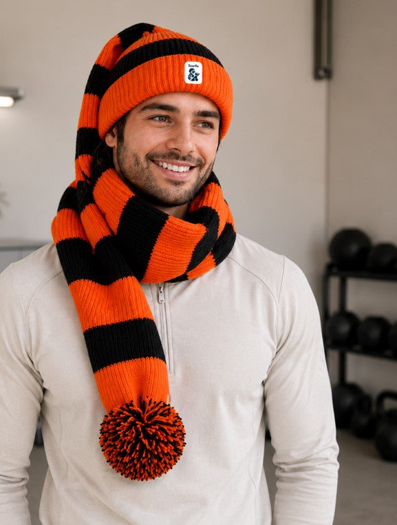 Cozy Orange and Black Striped Bandit – Game and Snow Ready
