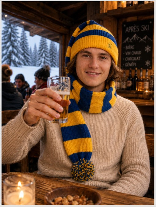 Cozy Blue and Yellow Striped Bandit – Game and Winter Ready