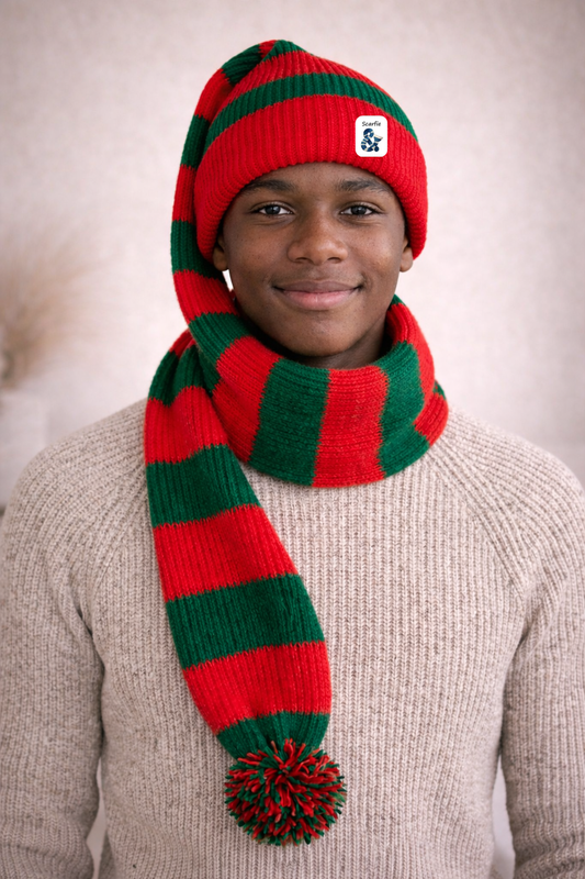 Cozy Red and Green Striped Bandit – Winter Ready