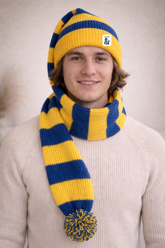 Cozy Blue and Yellow Striped Bandit – Game and Winter Ready