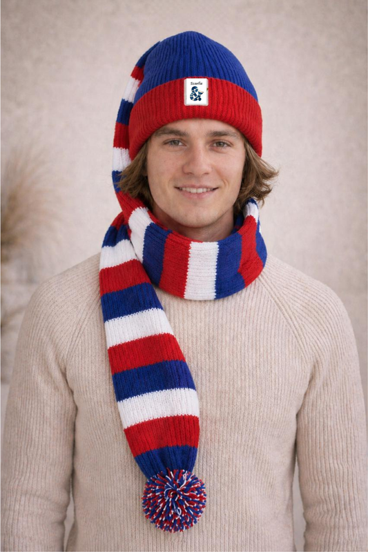 Cozy Blue, Red and White Striped Bandit – Game and Winter Ready