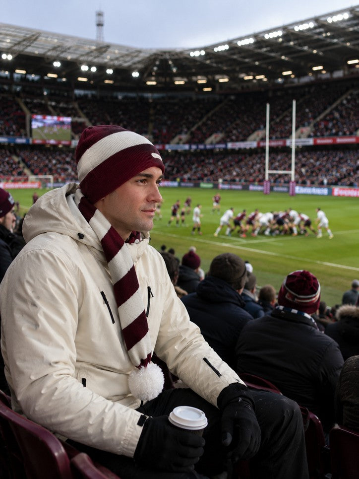 Cozy Maroon and White Striped Bandit – Game and Winter Ready