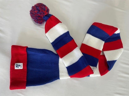 Cozy Blue, Red and White Striped Bandit – Game and Winter Ready